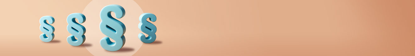 3 hellblaue Paragrafen auf sandfarbenen Grund.